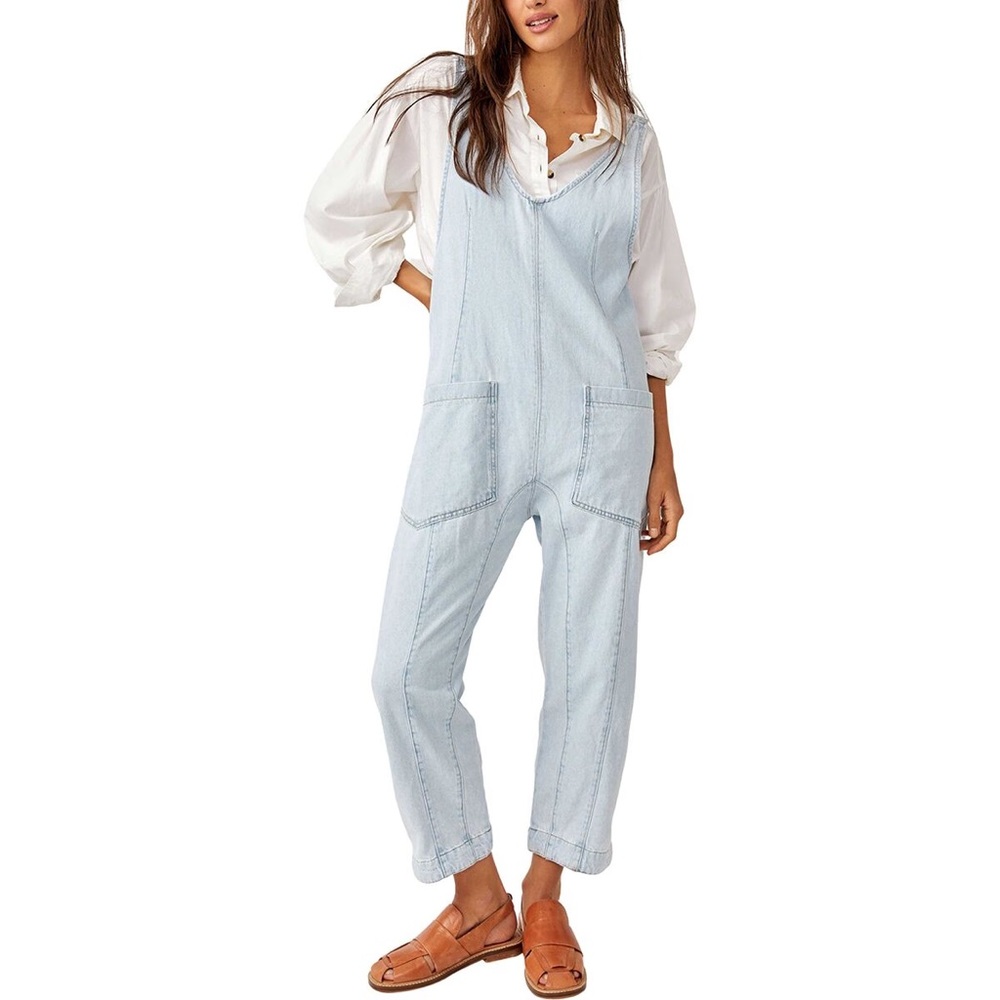 Free People High Roller Jumpsuit Small Whimsy Light Wash